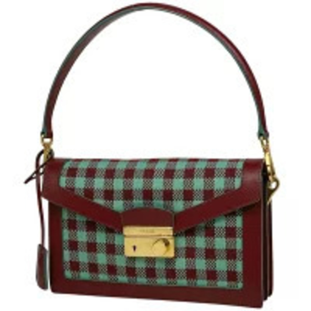 Prada Check 2way Shoulder Bag Jacquard Leather Bordeaux Purple